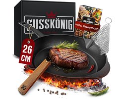 GUSSKÖNIG Koekenpan - Braadpan 30cm met roestvrijstalen ringreiniger en lederen handgreepbescherming - koekenpan inductie