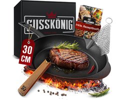 GUSSKÖNIG Koekenpan - Braadpan 30cm met roestvrijstalen ringreiniger en lederen handgreepbescherming - koekenpan inductie