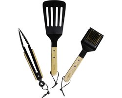 Gusta - Barbecue Gereedschap - Tang Spatel Borstel - RVS Hout - Zwart