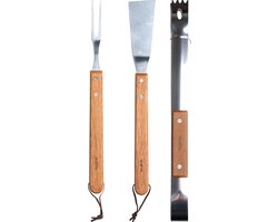 Gusta - Barbecue Gereedschap - Tang Spatel Vork - in tas - RVS Hout
