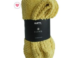 Gusta - Fleece deken / plaid wafel geel patroon