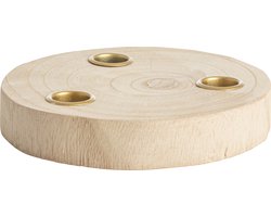 Gusta - Kaarsenstandaard hout - Geschikt voor 3 dinerkaarsen - ø16,5 x 3cm