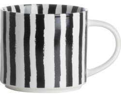 Gusta - Mok - 400ml - Zwart Wit - Gestreept - met Oor - ø10x9cm