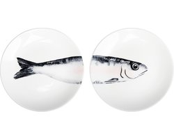 Gusta - Patio bord - Vis - ø16,5cm - Set van 2 - Sardientje - BBQ bord - Visbord - Ontbijtbord