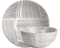 Gusta - Schaal - Wit Grijs - Stripes - ø19,5x9cm