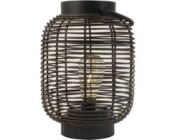 Gusta Tafellamp - Gusta Rotan Lantaarn Met Led 17cm - Ø 17 Cm - Zwart