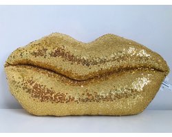 Gustiana® Lip kussen - Satijn & Pailletten - Goud - Valentijnscadeau - Moederdag cadeau - Verjaardagscadeau
