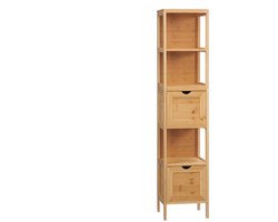 Gutent Badkamermeubel-3 Planken-2 Laden-Bamboe-30cm x 30cm x 140cm-Natuurlijk