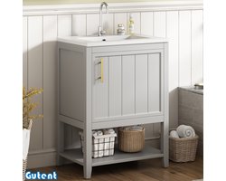 Gutent Badkamermeubels - Onderkast 60 cm - met keramische wastafel - met planchet - Grijs