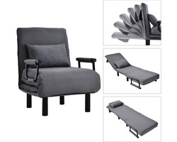 Gutent-Bank Convertibele slaapbank/slaapstoel, verstelbare rugleuning met 6 standen, opklapbare fauteuil met kussen, gestoffeerde zitting, comfortabele chaise longue voor thuis of op kantoor.