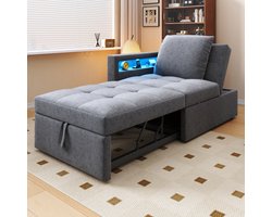 Gutent-Bank Gestoffeerde slaapbank 3-in-1: multifunctionele slaapbank, linnen bank met verstelbare rugleuning, armleuningen voorzien van led-lichtstrips en USB/Type-C-aansluitingen, en een verstelbare rugleuning voor kleine ruimtes.