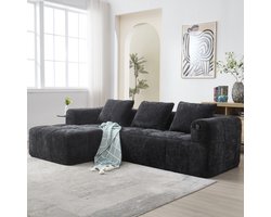 Gutent-Bank Moderne hoekbank, L-vormige bank, 3-zitsbank, geen montage nodig, chenille bank met chaise longue en armleuningen, 3 kussens, zijvak voor afstandsbediening, zwart