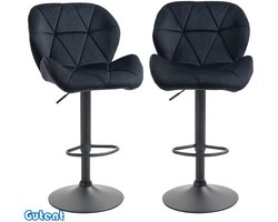 Gutent Barkrukken - set van 2 - draaibaar met rugleuning - in hoogte verstelbaar - fluweel - Zonder armleuningen - schuim - Zwart - 51,5x 57,5 x 93-114,5cm