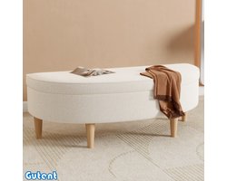 Gutent Bedkruk-Halfrond blad-Opbergruimte-Houten poten-Kunstwol-Pine + MDF-Wit