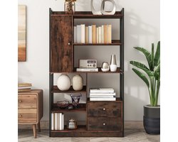 Gutent Boekenkast, Antiek Bruin, 6 Planken, Staand met Deuren en laden, industriële stijl, staal