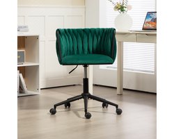 Gutent Bureaustoel, Groener, Fluweelzacht, 360° Draaibaar, met één druk op de knop in hoogte verstelbaar, holle rugleuning, handgeweven rugleuning, woonkamerstoel met stevig onderstel en 5 wielen