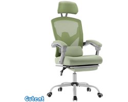 Gutent Bureaustoel- Met lendenkussen en beklede armleuningen- Intrekbare voetensteun-Ergonomische draaistoel- Groener