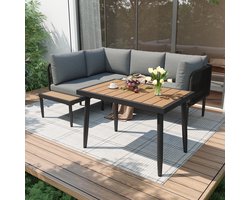 Gutent Dining Loungesets - Hoekbank - Eettafel - Verzinkt Staal - Kunststof Hout Blad - Grijs