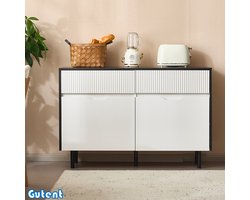 Gutent Dressoir-120cm-Met gecanneleerde laden-Zwart en Wit Design-Verstelbare Planken-2 Deuren
