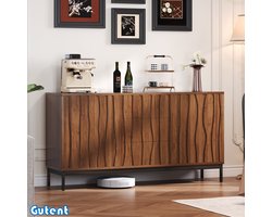 Gutent Dressoir-150cm-Donkergraan-Eiken-3 Laden-Mid Eeuwse Stijl-Bruin