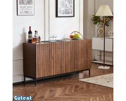 Gutent Dressoir - 150x40x80 cm - Donker - Eiken nerf - Mid-eeuwse decoratie - Golvend 3D ontwerp - Verstelbare planken - Bruin