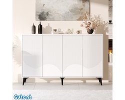 Gutent Dressoir-4 Deuren-Metalen Poten-Verstelbare Planken-Wit