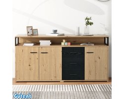 Gutent Dressoir-Drie Deuren-Drie Laden-Metalen Handgreep-Industriële Stijl-Zwart + Hout