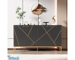 Gutent Dressoir-Metalen poten-Lijnvormig ontwerp-Met draad-afwerking-Zwart + Goud-Maat: H 80 cm/W 150 cm/D 40 cm