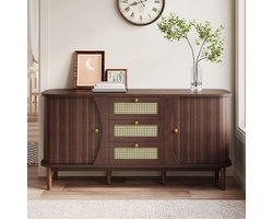 Gutent Dressoir, Rotan kast met laden, met schuifdeuren, Kleur Walnoot