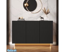 Gutent Dressoir - Verlicht - Zwart - Marmeren afwerking - Bluetooth bediening - Verticale bar - 120cm opbergkast