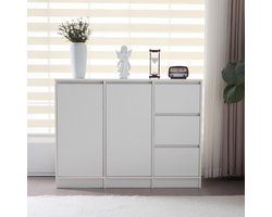 Gutent Dressoir, Wit, Grote Opbergruimte, Twee deuren en Drie laden met verstelbare planken, Afmetingen: 120*90*35 cm, type lade, geschikt voor eetkamer, woonkamer of keuken