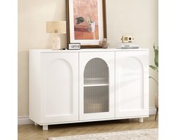 Gutent Dressoir, Zuiver Witte U-vorm, Glazen deur en Terugliggend ontwerp, Geschikt voor keuken, woonkamer en eetkamer