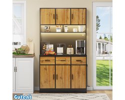 Gutent Eetkamermeubel-100x40x180 cm-Multifunctioneel-LED-verlichting-Lades-Verstelbare legplanken-Hout en Zwart
