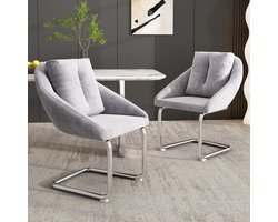 Gutent Eetkamerstoel, Grijs, set van twee stoelen, Hoogwaardige Fluwelen stoel met twee ergonomische eetkamerstoelen, Duurzaam metalen frame, moderne en stijlvolle fluwelen stoel