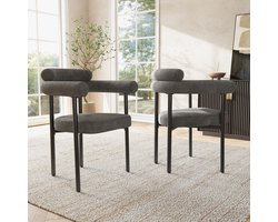 Gutent Eetkamerstoelen, 2 stuks, Donkergrijs, Fluwelen Eetkamerstoelen, Comfortabele Ronde zitting voor eetkamer, woonkamer en studeerkamer, verkrijgbaar in verschillende kleuren