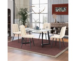 Gutent Eetkamerstoelen (4 stuks), Beige, Gestoffeerde stoel set van 4, design stoel met rugleuning, fluwelen zitting, metalen frame