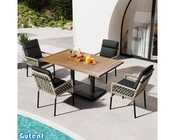 Gutent Eettafel en stoelen voor buiten - set van 5 - voor 4 personen - massief acaciahouten tafelblad - stoelen gemaakt van PE rotan - Zwarte en Natuurlijke kleuren