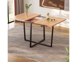 Gutent Eettafel, Houten Bureaublad en Zwarte Metalen poten, Uitschuifbare tafel 110/140*80 cm, Elegant, modern, Eenvoudige uitschuifbare tafel voor 4-6 personen