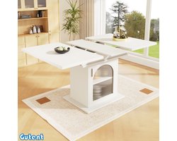 Gutent Eettafel-Met-Legbord-Uitschuifbaar-Opbergruimte-Wit