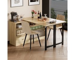 Gutent Eettafel, Naturel + Zwart, met Opbergruimte, Telescopisch inklapbaar, Moderne mobiele tafel, 360° draaibaar, naturel + zwart