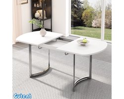 Gutent Eettafel - Uitschuifbaar - Verzilverde Metalen Poten - Wit + Verzilverde Poten