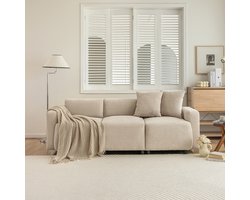 Gutent Effen Bank, Modern ontwerp, Gestoffeerd Meubilair, 3-zitsbank, Woonkamerbank met sierkussens, Beige kleur