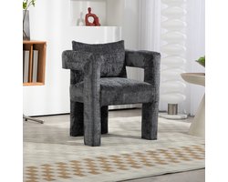 Gutent Fauteuil, Donkergrijs, Uniek ontwerp met holle armleuningen en Comfortabele kussens, Moderne Chenille single lounge stoel, eetkamerstoel, geschikt voor woonkamer, eetkamer, slaapkamer en kantoor