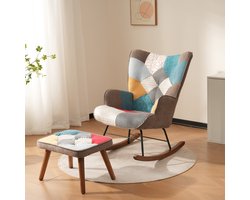 Gutent Fauteuil, Kleurrijk, voor- en Achterwaartse Schommelstoel met patchwork, Loungestoel met voetensteun, woonkamerstoel, schommelstoel