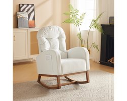 Gutent Fauteuil Schommelstoel, Wit, Eenpersoons Bankstoel met massief houten poten, woonkamer, slaapkamer en balkon lounge stoel