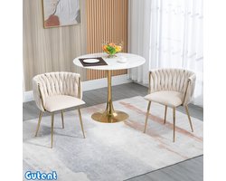 Gutent Fluwelen Eetkamerstoelen (2 stuks)-Gouden metalen poten-Beige