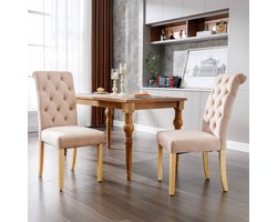 Gutent Fluwelen Eetkamerstoelen, Bruin , Set van 2, Eiken poten, Knoppen, Chroom kloppers, Slaapkamerstoelen, Keukenstoelen, Woonkamer Loungestoelen