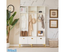 Gutent Garderobeset-Opbergbank-6 Gouden Haken-Wit-W120/D23.5/H191.5CM