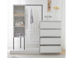 Gutent Garderobeset, Wit, met 4 laden, 3 Opbergvakken, Minimalistisch Ontwerp, B140/W40/H135