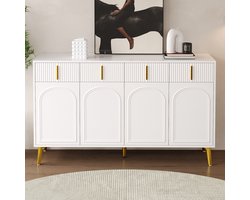 Gutent Kast, Dressoir met Gouden handgrepen en poten, 4 Deuren en 4 Laden, Wit